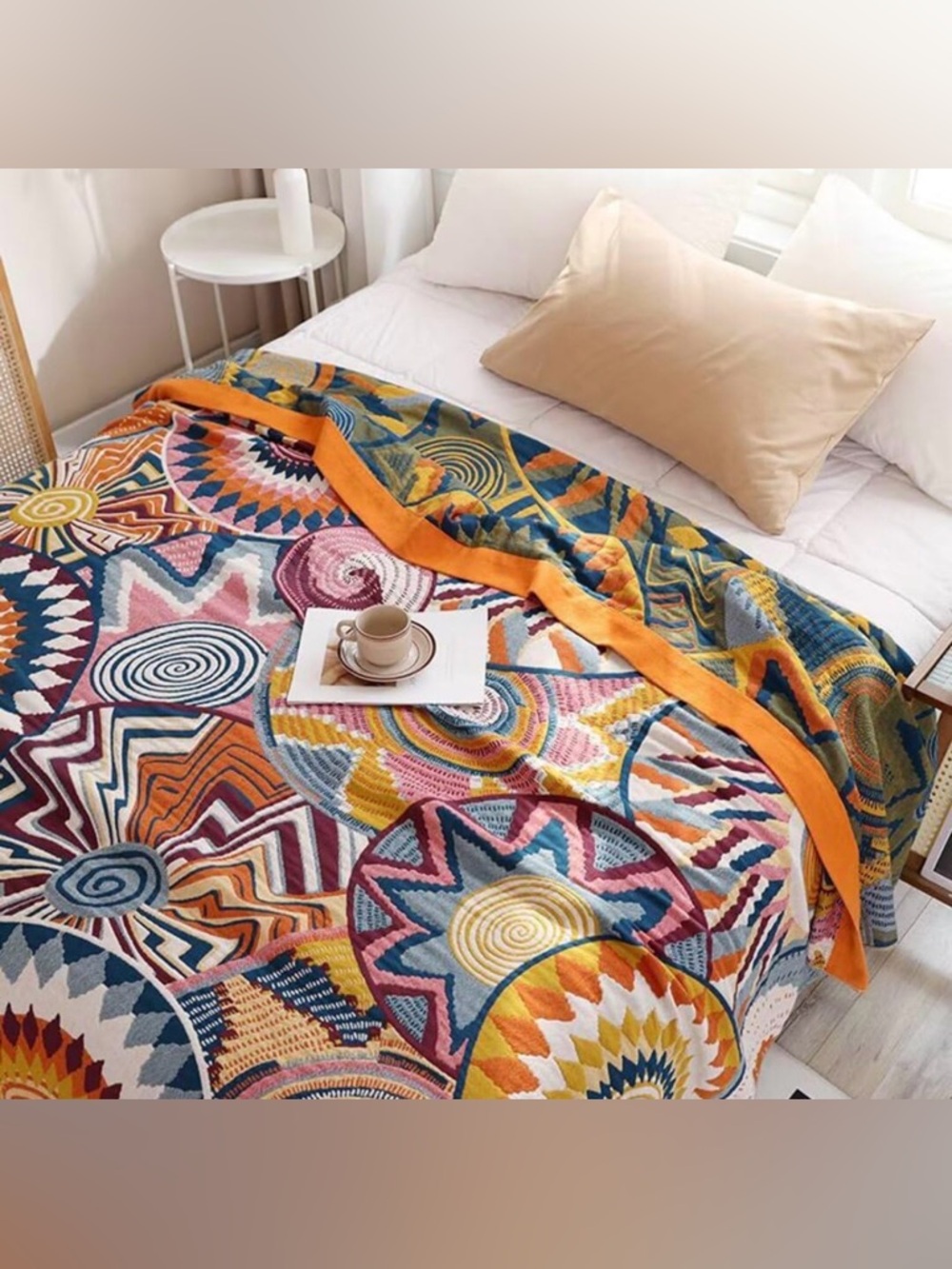Gorgeous Bohemian 100% Cotton Muslin Geometric COLORFUL Blanket
60x80 inches - Picture 5 of 7